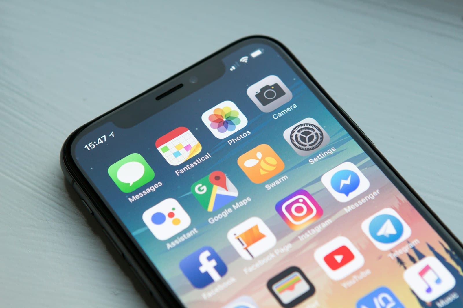 Phone home screen with social media apps